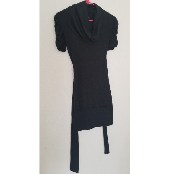 LAST CHANCE Black Cowl Neck Short Sleeve Tie Dress - Picture 3 of 4
